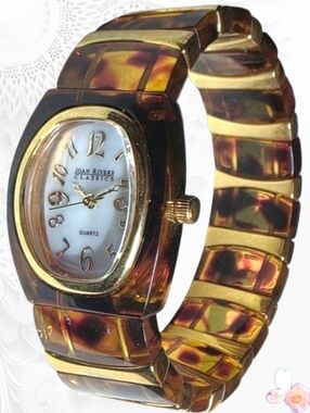 Joan Rivers Classics Tortoise Shell Link Watch Gold Tone Quartz